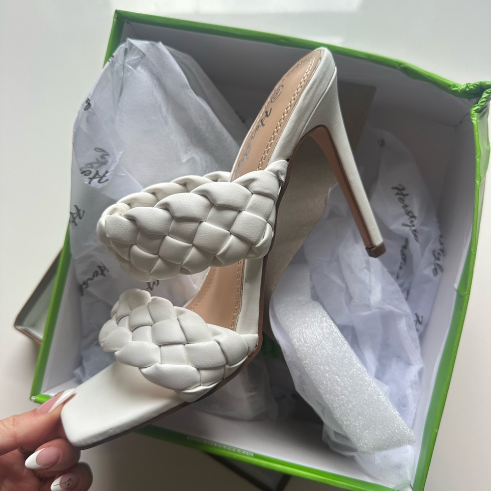 Elegant White Braided Heels NWB